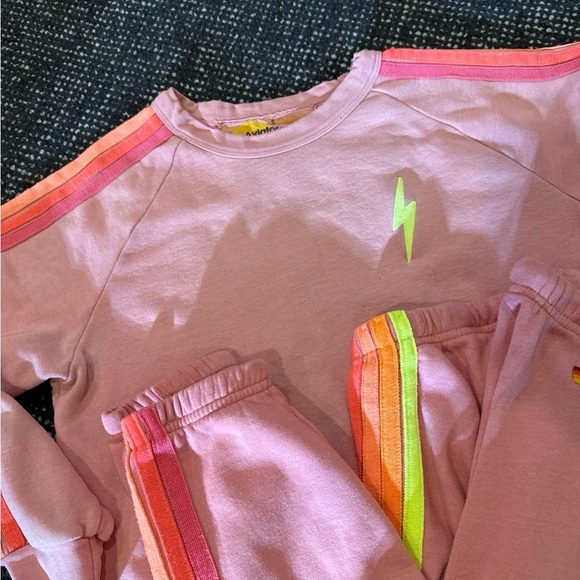 Aviator Nation Pink Lightning Bolt Crop Sweatshirt and Joggers Set - Picture 2 of 3